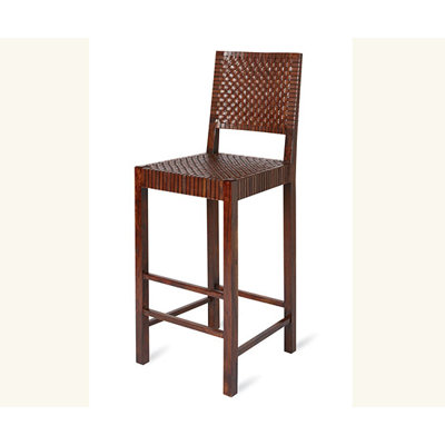 William Sheppee Saddler 30" Woven Leather Bar Stool in Walnut Stain