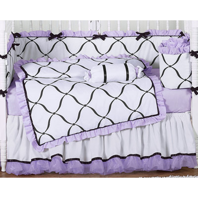 Sweet Jojo Designs Princess Black, White and Purple Collection 9pc Crib Bedding Set 