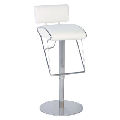 Chintaly Imports Adjustable Swivel Stool with Upholstered Back in White