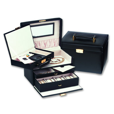 Ladies Classic Jewelry Box with Removable Attachment in Black