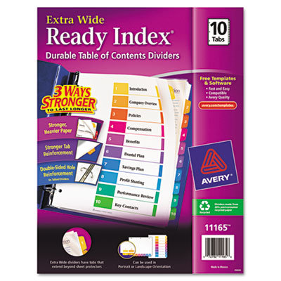 Avery Consumer Products Extrawide Ready Index Dividers, 10-Tab, 9 1/2 x 11, Assorted, 10 per Set