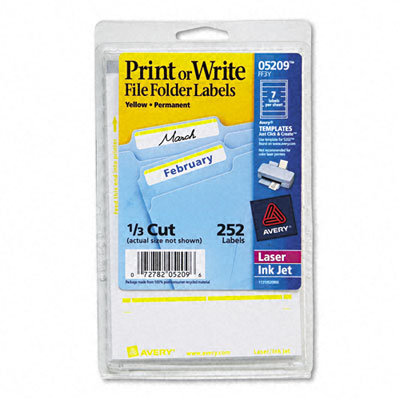 Avery Consumer Products Adhesive File Folder Typewriter Labels, 3-7/16 x 15/16, Yellow, 252 per Pack                                                 