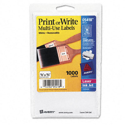 Avery Consumer Products Self-Adhesive Removable Labels, 1/2 x 3/4, White, 1000/Pack                                                                  