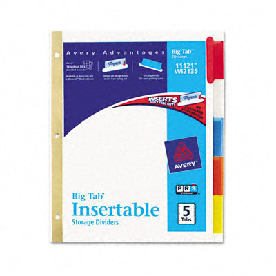 Avery Consumer Products Worksaver Big Tab Dividers, Multicolor Tabs, Five-Tab, Letter, White                                                         