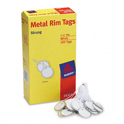 Avery Consumer Products Metal Rim Marking Tags, Paper/Twine/Metal, 1-1/4" Diameter, White, 500 per Box                                               