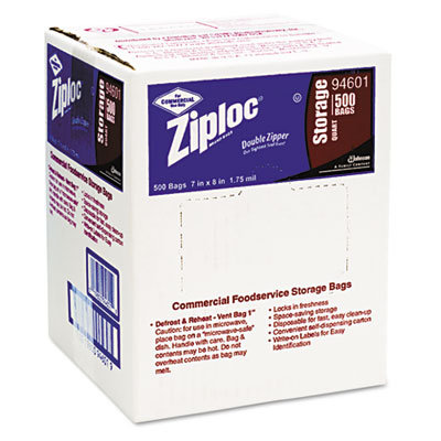 DRACKETT PROFESSIONAL                              Ziploc Double Zipper Bags, Plastic, 1qt, Clear, Write-On ID Panel, 500/Carton