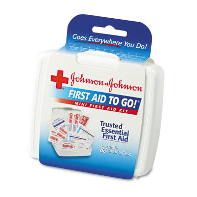 Johnson & Johnson Mini First Aid To Go Kit, 12 Pieces, Plastic Case                                                                            