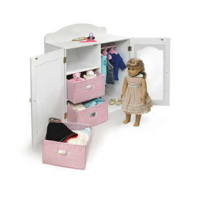 Badger Basket Mirrored Doll Armoire with 3 Baskets and 3 Hangers
