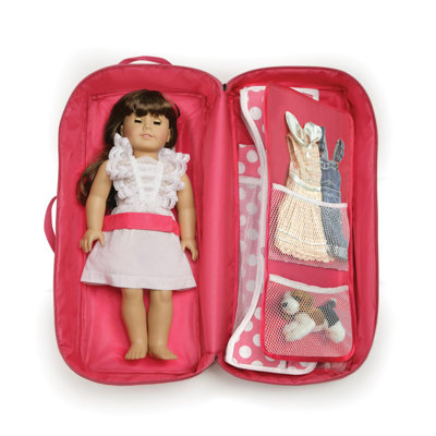 Badger Basket Doll Travel Case with Bed and Bedding in Dark Pink