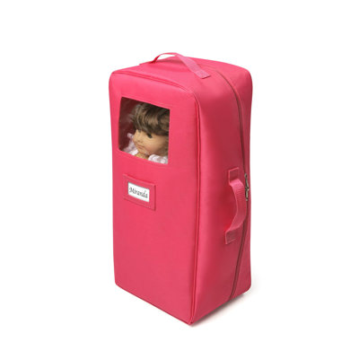 Badger Basket Doll Travel Case with Bed and Bedding in Dark Pink
