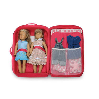 Badger Basket Double Doll Travel Case with Bunk Bed and Bedding in Dark Pink