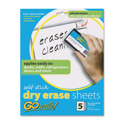 Pacon Corporation Dry-Erase Sheets, Adhesive, 8-1/2"x11", 5 Sheets per Pack, White