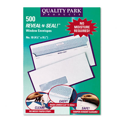 Quality Park Products Reveal-N-Seal Window Envelope, Contemporary, #10, White, 500/box