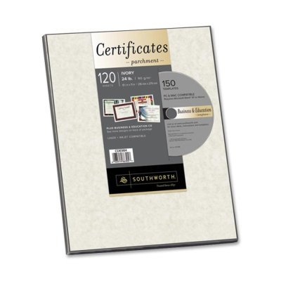 Southworth Company Parchment Paper, With CD, 24LB, 8-1/2"x11", 120 Sheets  per Box, Ivory/White