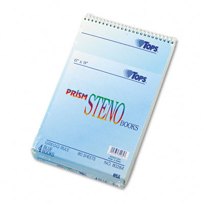 Tops Business Forms Spiral Steno Notebook, Gregg Rule, 6 x 9, Four 80-Sheet Pads per Pack