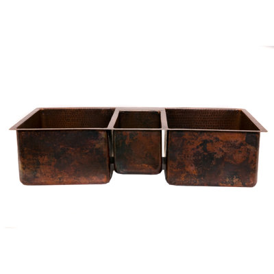 Premier Copper Products 42" Copper Hammered Triple Bowl Kitchen Sink in Oil Rubbed Bronze