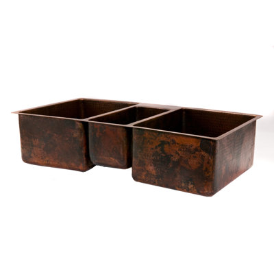 Premier Copper Products 42" Copper Hammered Triple Bowl Kitchen Sink in Oil Rubbed Bronze