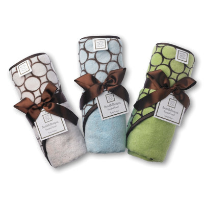 Swaddle Designs Terry Velour Hoodie Towel in Pastel Lime with Brown Mod Circles