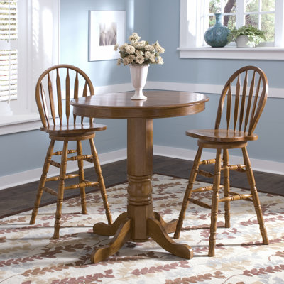 Liberty Furniture Nostalgia Casual Dining 3 Piece Round Pub Table Set with Arrow Back Barstools in Medium Oak