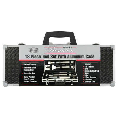 Mr. Bar-B-Q Tool Set in Black Aluminum Tire Track Case (Set of 18)