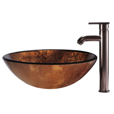 Vigo Russet Glass Vessel Sink with Faucet in Oil Rubbed Bronze