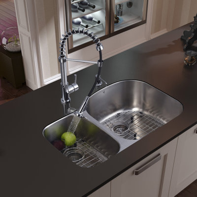Vigo Double Bowl Stainless Steel Undermount Kitchen Sink and Faucet Set