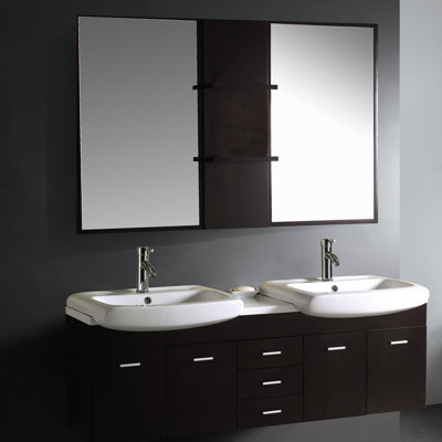 Vigo Contemporary Wall Mounted 59" Double Bathroom Vanity Set