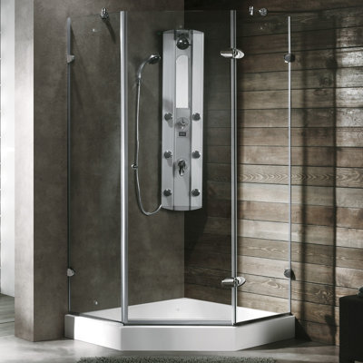 Vigo Neo-Angle Door Frameless Shower Enclosure with Base & Knob Handles