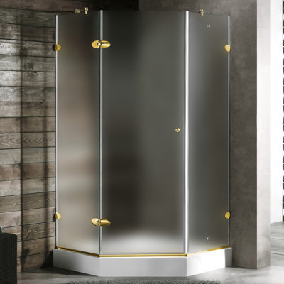 Vigo Neo-Angle Door Frameless Shower Enclosure with Base & Knob Handles