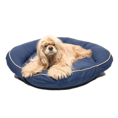 Classic Twill Bolster Dog Bed in Blue with Khaki Cording