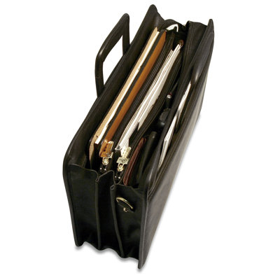Jack Georges University Double Gusset Zip Top Tri-Pocket Briefcase