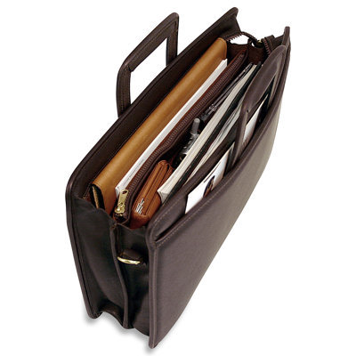 Jack Georges University Double Gusset Zip Top Tri-Pocket Briefcase