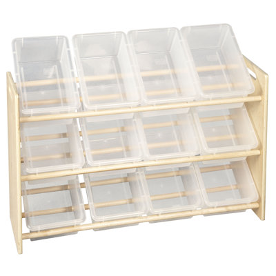 ECR4kids 3-Tier Wood Rack w/12 Assorted Color Bins & Lids