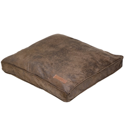 Faux Leather Pillow Dog Bed in Fudge
