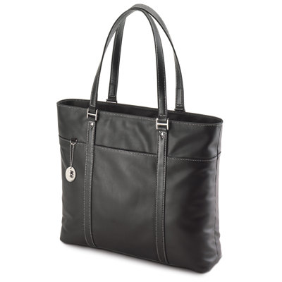 Women's Leather Ultra Laptop Tote in Black