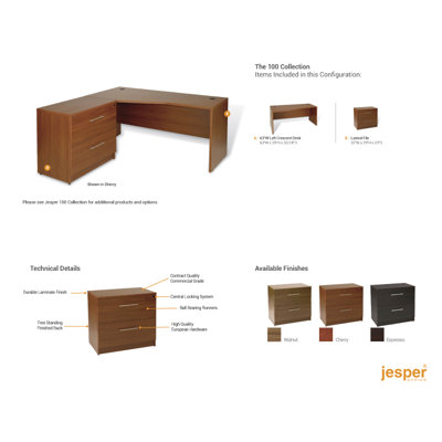 Jesper Office Pro X - L-Shaped Crescent Executive Desk with Lateral File (Left)