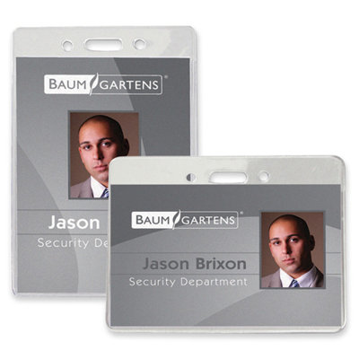Baumgartens Badge Holder,Vinyl,Horizontal,3-7/8"x2-5/8",50/PK,Clear
