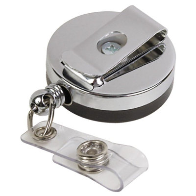 Baumgartens ID Card Reel, Belt Clip, 30", Black/Chrome