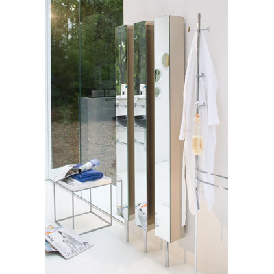 WS Bath Collections Linea 9.8" x 8.3" Pika Bathroom Storage Rotating Cabinet in Stainless Steel
