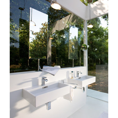 WS Bath Collections Linea 5.1" x 27.6" Quarelo Wall Mount Bathroom Sink in White with Faucet Hole