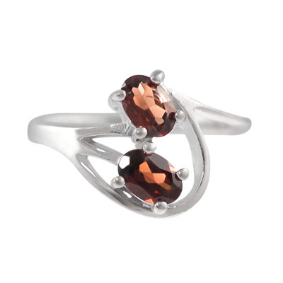 Skyline Silver Sterling Silver Two Stone Oval Garnet Ring