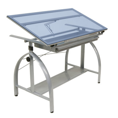 Studio Designs Avanta Drafting Table in Silver and Blue Glass