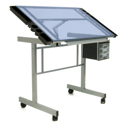 Studio Designs Vision Station Glass Drafting Table with Metal Support Bars