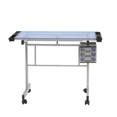 Studio Designs Vision Station Glass Drafting Table with Metal Support Bars