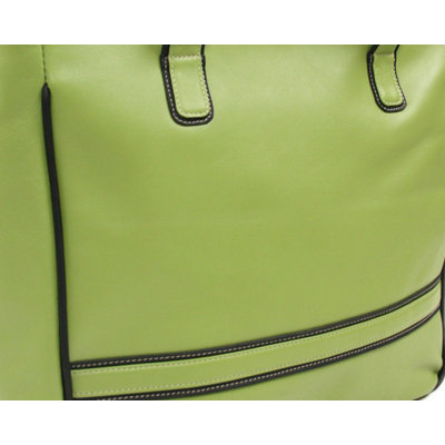 Piel Leather Women's Laptop Shopping Tote in Apple with Black Trim