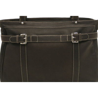 Piel Leather Ladies Belted Computer Tote in Chocolate