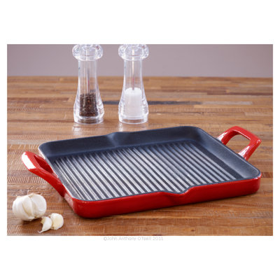 La Cuisine Cookware Cast Iron Rectangular Grill Pan in Red