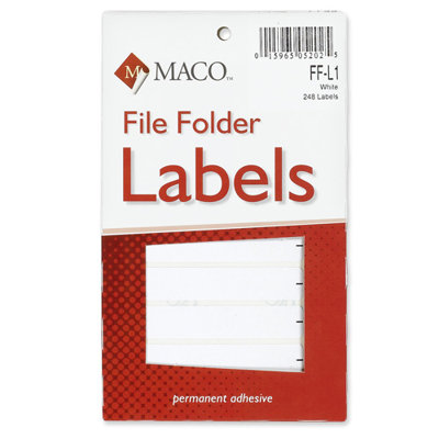 Maco Tag & Label File Folder Labels, 9/16"x3-7/16", Coral