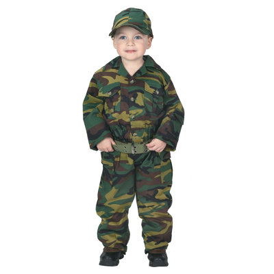 Jr. Camouflage Suit with Cap Costume in Green