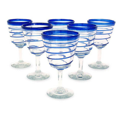 'Cobalt Spirals' Wine Glasses (Set of 6)